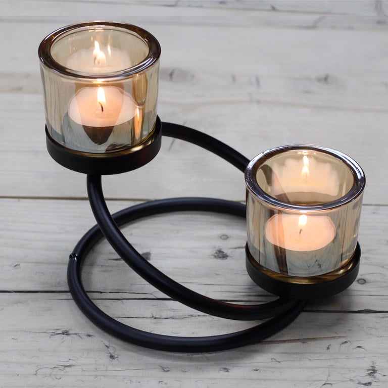 Iron Centrepiece Votive Candle Holder - 2 Cup Double Step Decorative Holder
