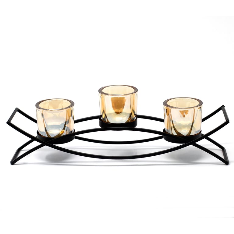 3-Cup Silhouette Iron Votive Holder - Centrepiece Candle Holder