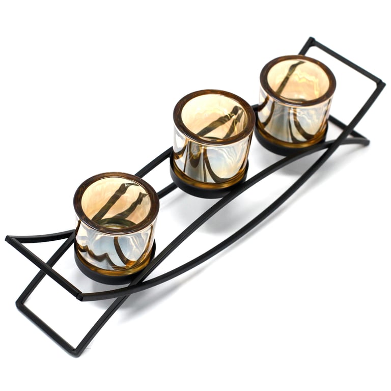 3-Cup Silhouette Iron Votive Holder - Centrepiece Candle Holder