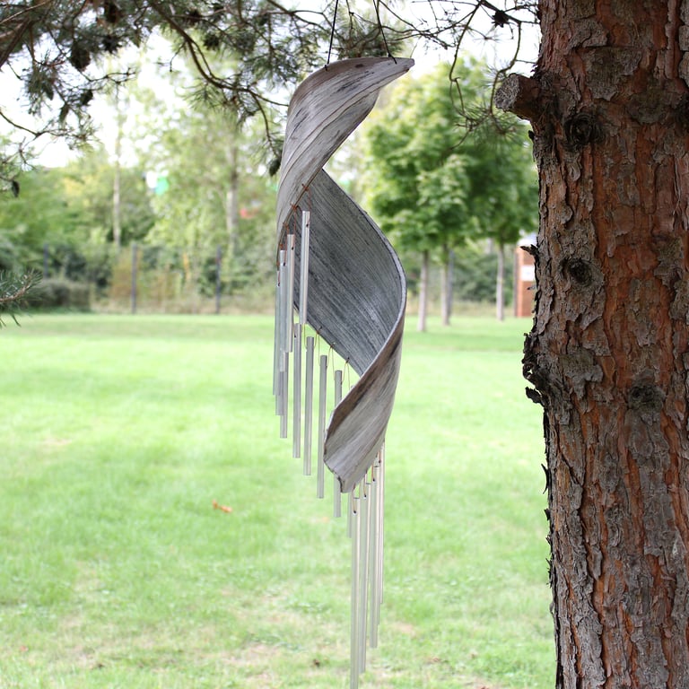 Whitewashed Coconut Leaf Wind Chimes - Natural Outdoor Decor for Garden and Patio