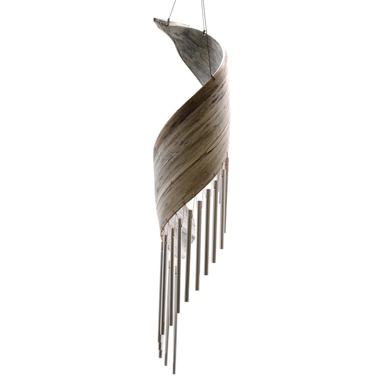 Whitewashed Coconut Leaf Wind Chimes - Natural Outdoor Decor for Garden and Patio