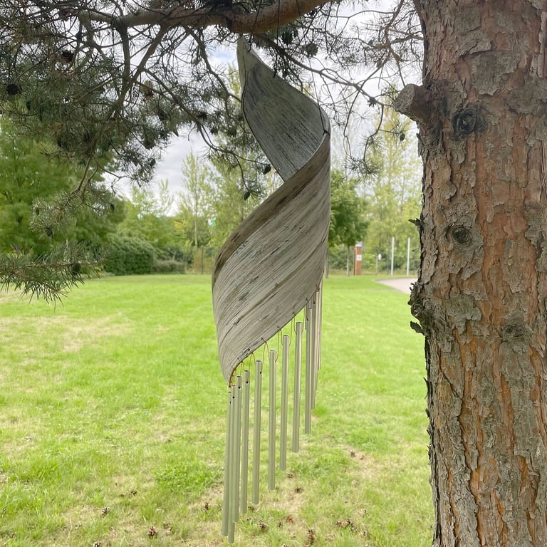 Whitewashed Coconut Leaf Wind Chimes - Natural Outdoor Decor for Garden and Patio