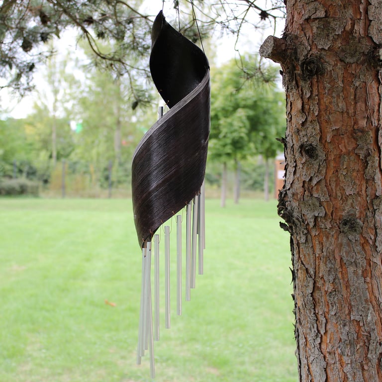 Eco Friendly Coconut Leaf Wind Chimes - Chocolate Tones Outdoor Decor