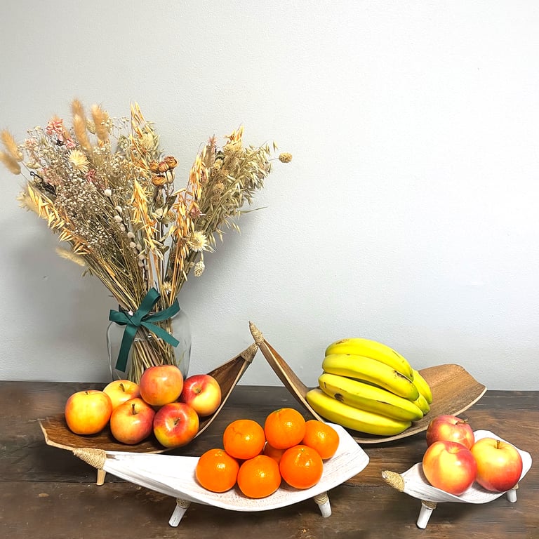 Whitewash Coconut Leaf Fruit Bowl Set - Natural & Eco-Friendly
