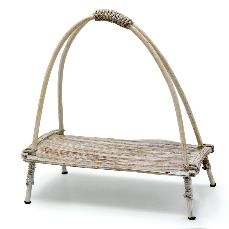 Whitewashed Coconut Leaf Tea Stand - Eco-Friendly Home Decor Holder