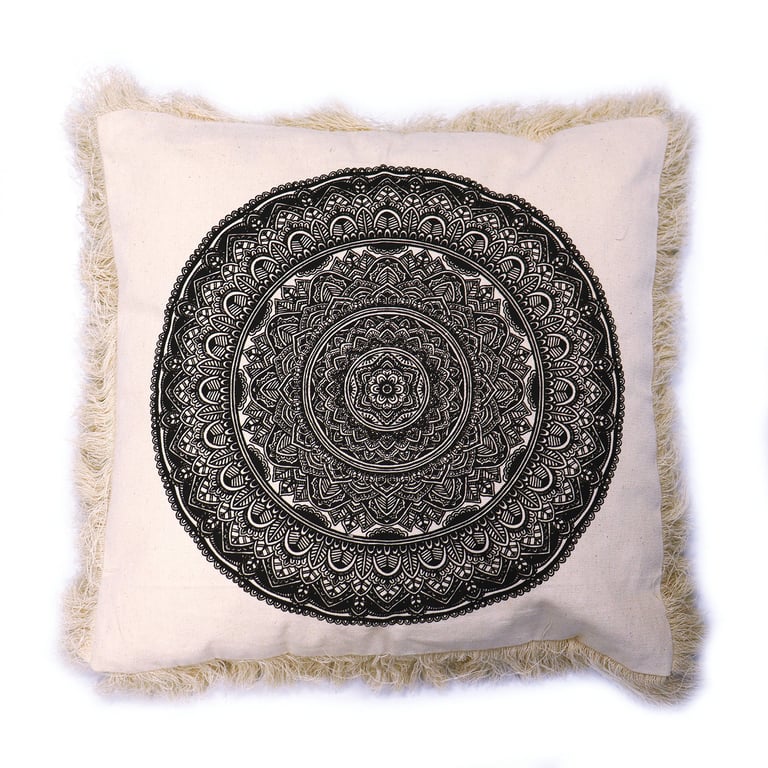Traditional Mandala Cushion Cover - 45x45cm Black Boho Decor