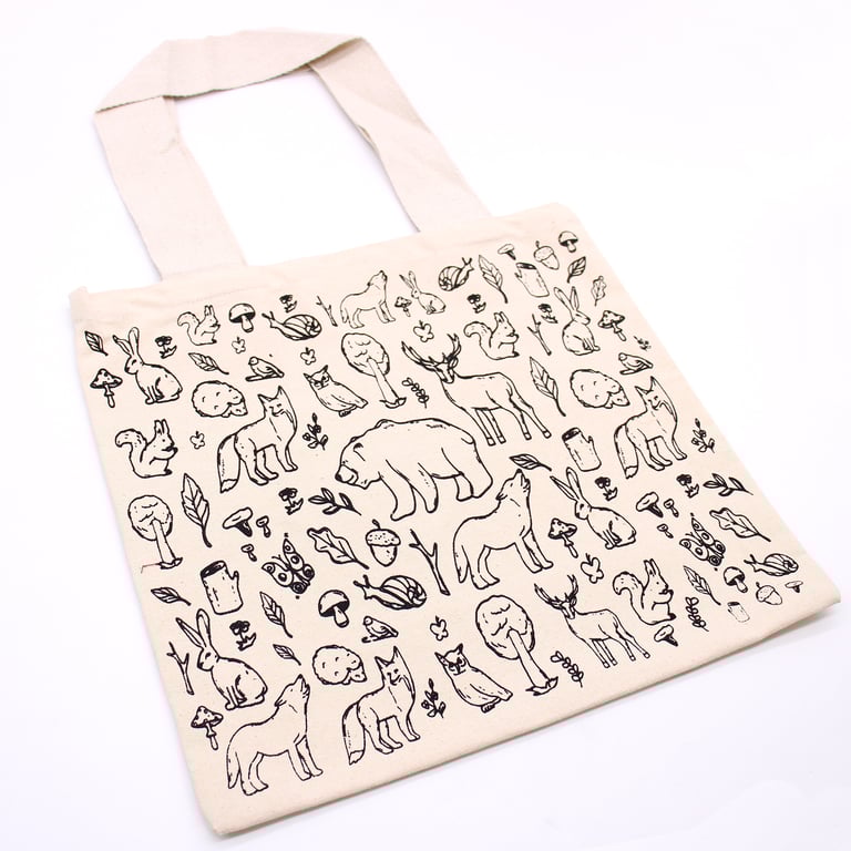 Big Cotton Shopping Bag - Reusable 38x42cm Forest Life Eco Friendly Tote Bag, 10oz Thick Cotton Construction