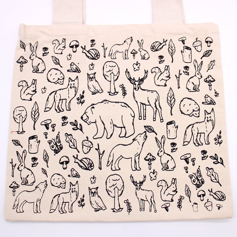 Big Cotton Shopping Bag - Reusable 38x42cm Forest Life Eco Friendly Tote Bag, 10oz Thick Cotton Construction