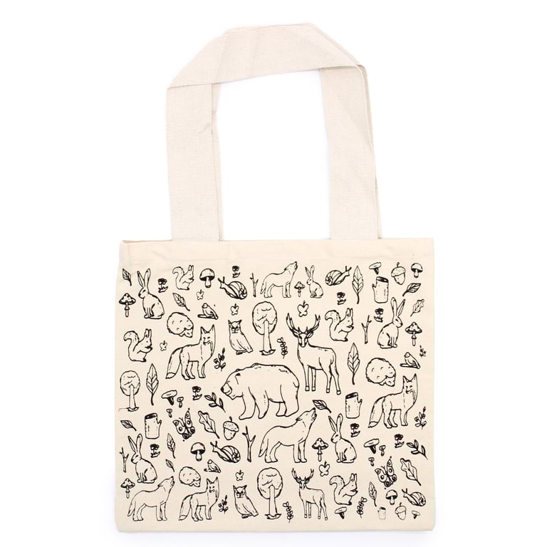 Big Cotton Shopping Bag - Reusable 38x42cm Forest Life Eco Friendly Tote Bag, 10oz Thick Cotton Construction