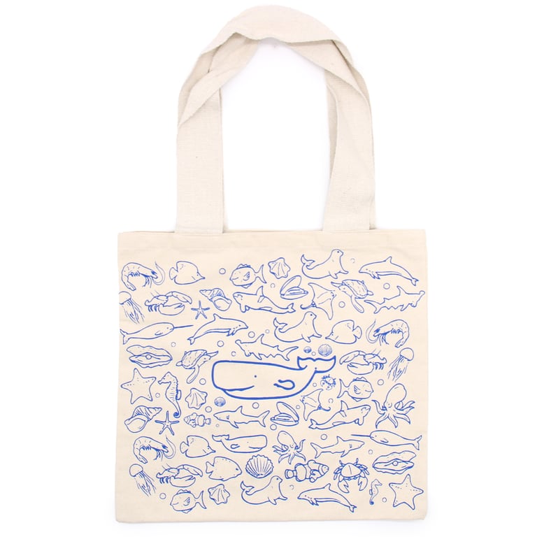 Big Cotton Sea Life Shopping Bag - 38x42cm Reusable Canvas Tote - Eco Friendly and Durable 10oz Bag