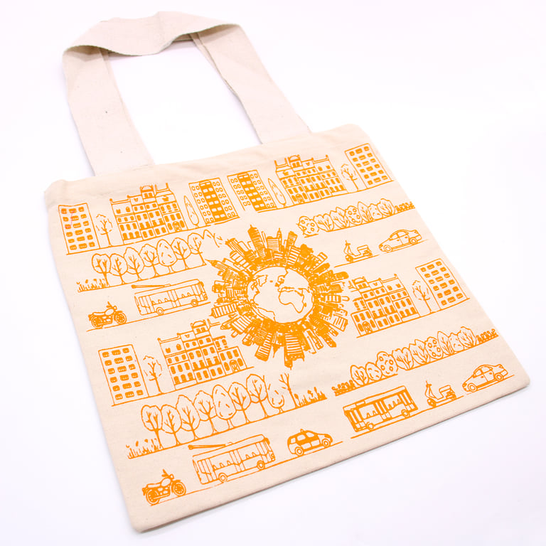 Big 38x42cm Reusable City Life Cotton Shopping Bag - Eco-Friendly & Durable 10oz Cotton Material