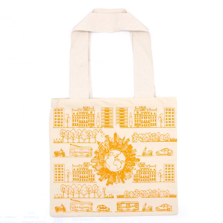 Big 38x42cm Reusable City Life Cotton Shopping Bag - Eco-Friendly & Durable 10oz Cotton Material