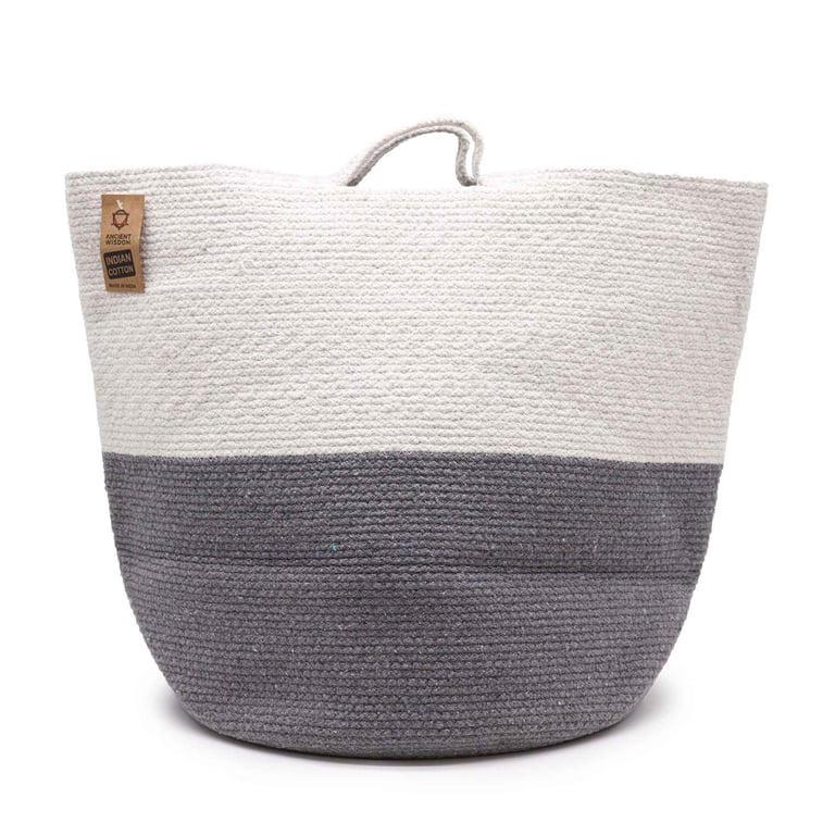 Large Grey Storage Basket (45x40cm) - Durable Cotton Rope Laundry Bin