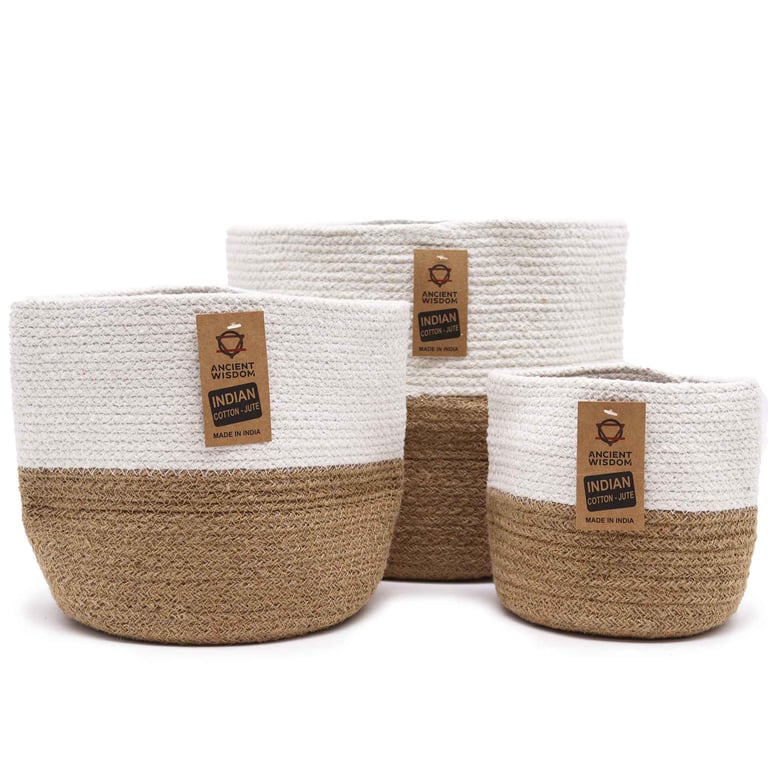 3 White Cotton Rope Storage Baskets - Durable & Stylish Set