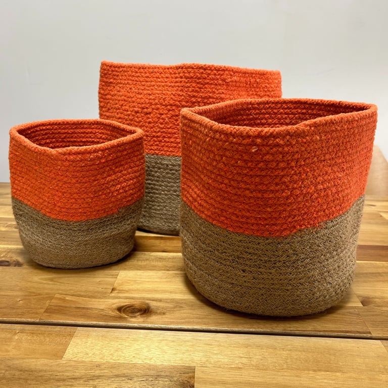 3 Cotton Rope Storage Baskets (Orange) - Durable & Stylish