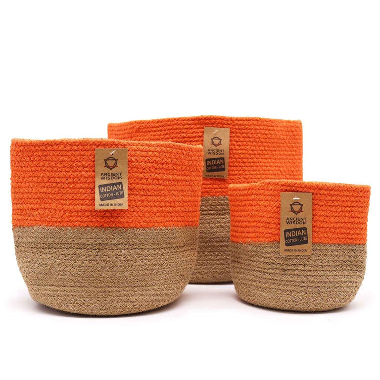 3 Cotton Rope Storage Baskets (Orange) - Durable & Stylish