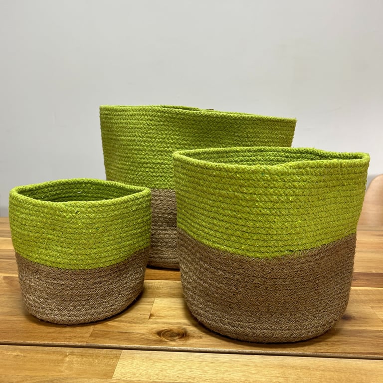 3 Pistachio Cotton Rope Storage Baskets - Durable & Stylish