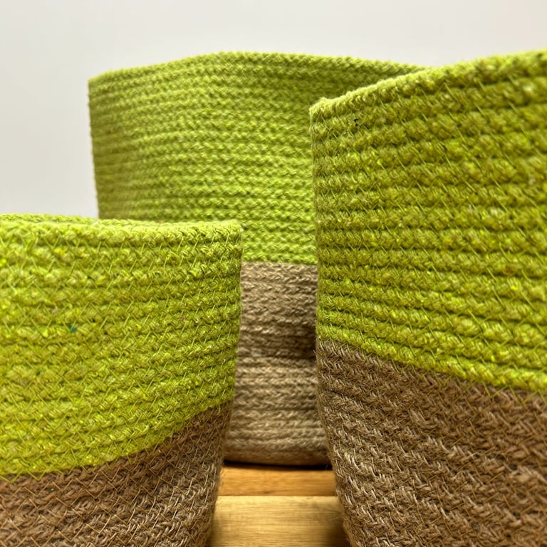 3 Pistachio Cotton Rope Storage Baskets - Durable & Stylish