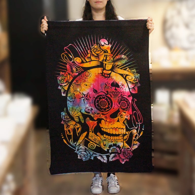 Cotton Day of the Dead Skull Wall Art - Dia de los Muertos Decoration