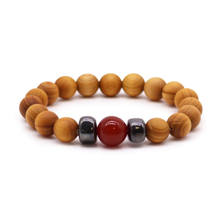 Cedarwood Root Chakra Bangle - Red Jasper Healing Jewelry, Natural Wooden Chakra Bracelet