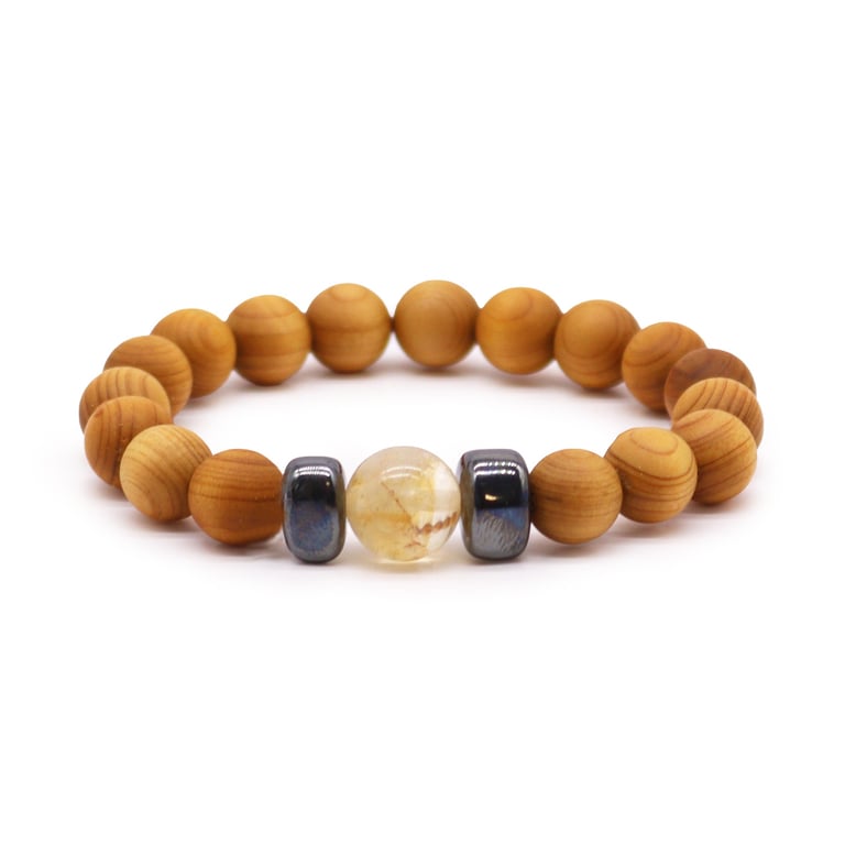 Cedarwood Solar Plexus Chakra Bangle with Citrine - Natural Wood Energy Healing Bracelet