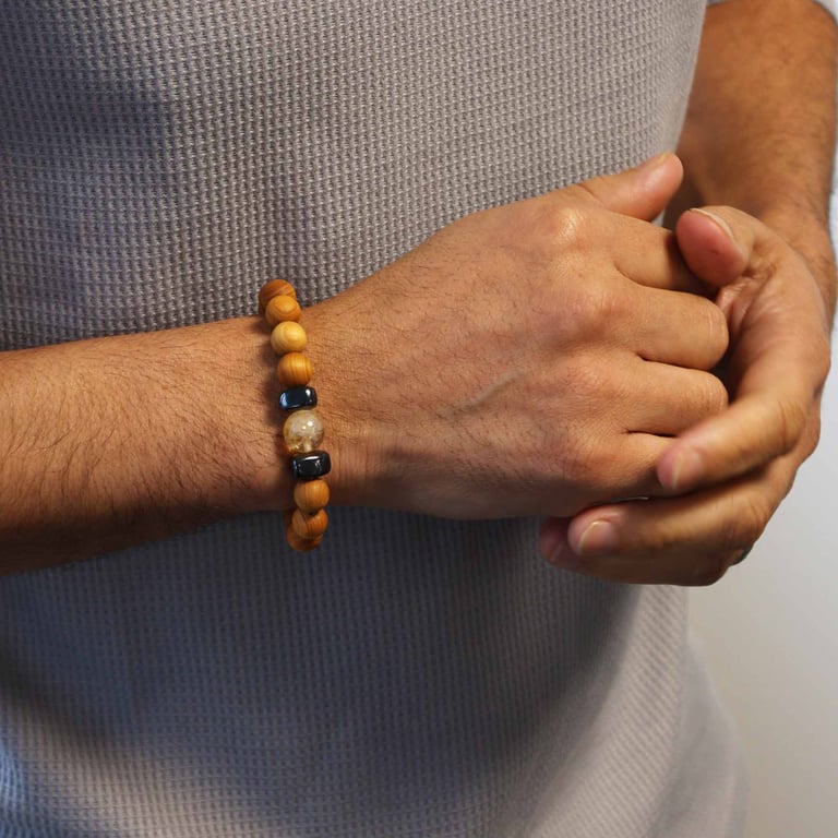 Cedarwood Solar Plexus Chakra Bangle with Citrine - Natural Wood Energy Healing Bracelet