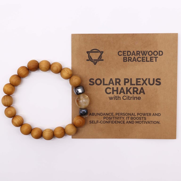 Cedarwood Solar Plexus Chakra Bangle with Citrine - Natural Wood Energy Healing Bracelet