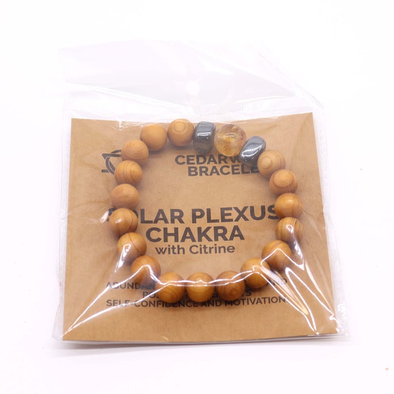 Cedarwood Solar Plexus Chakra Bangle with Citrine - Natural Wood Energy Healing Bracelet