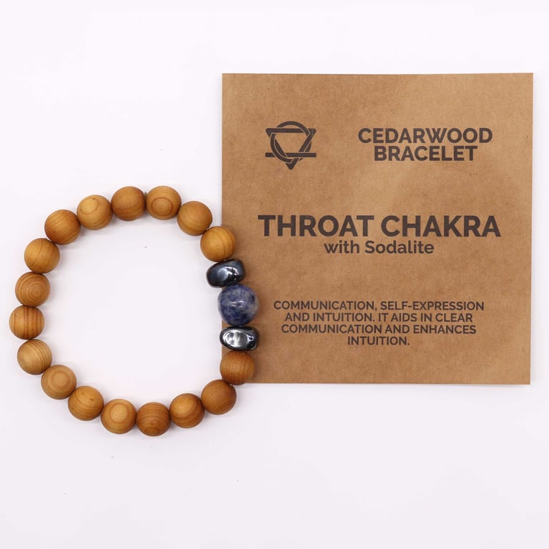 Cedarwood Throat Chakra Balance Bangle with Sodalite Stone