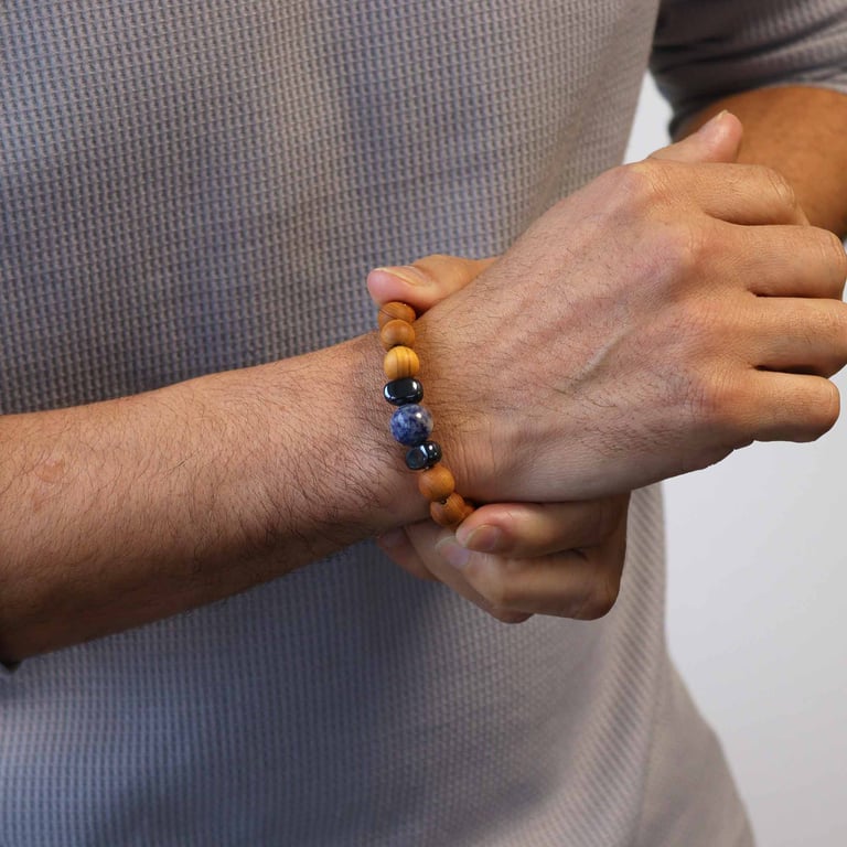 Cedarwood Throat Chakra Balance Bangle with Sodalite Stone