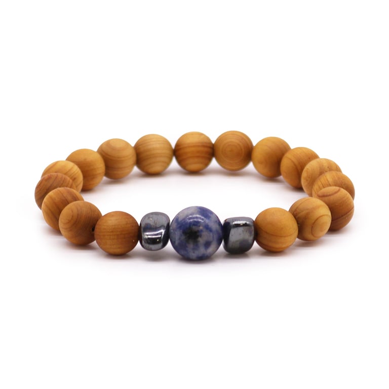 Cedarwood Throat Chakra Balance Bangle with Sodalite Stone