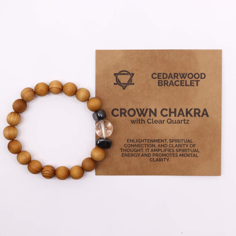 Cedarwood Crown Chakra Bangle with Clear Quartz Point Meditation Aid