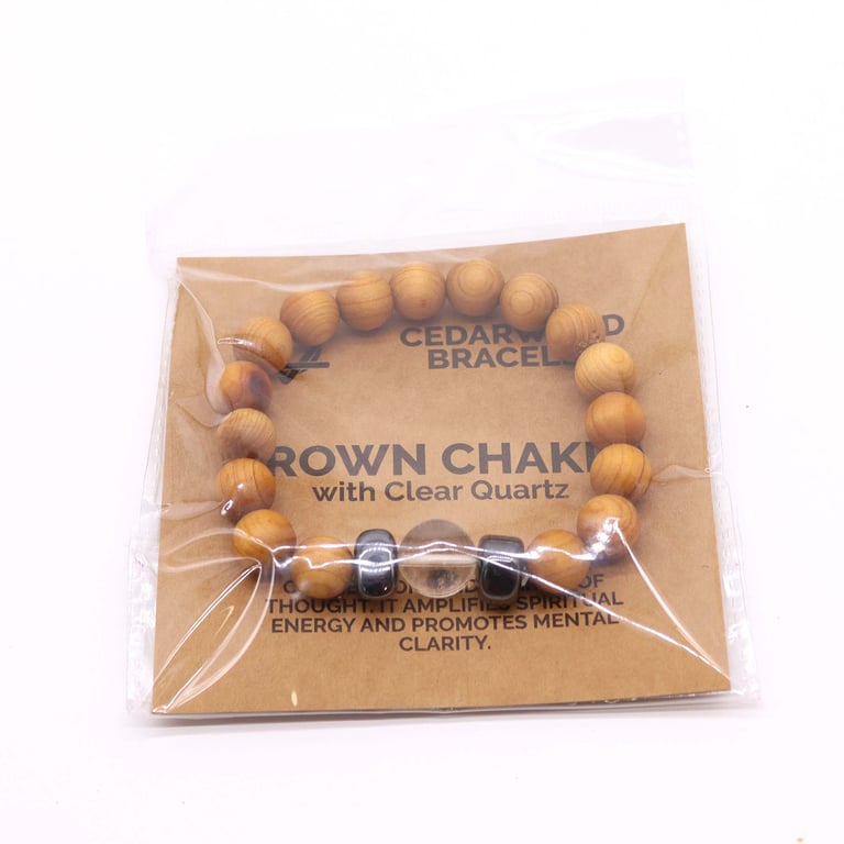 Cedarwood Crown Chakra Bangle with Clear Quartz Point Meditation Aid
