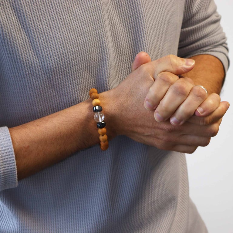 Cedarwood Crown Chakra Bangle with Clear Quartz Point Meditation Aid