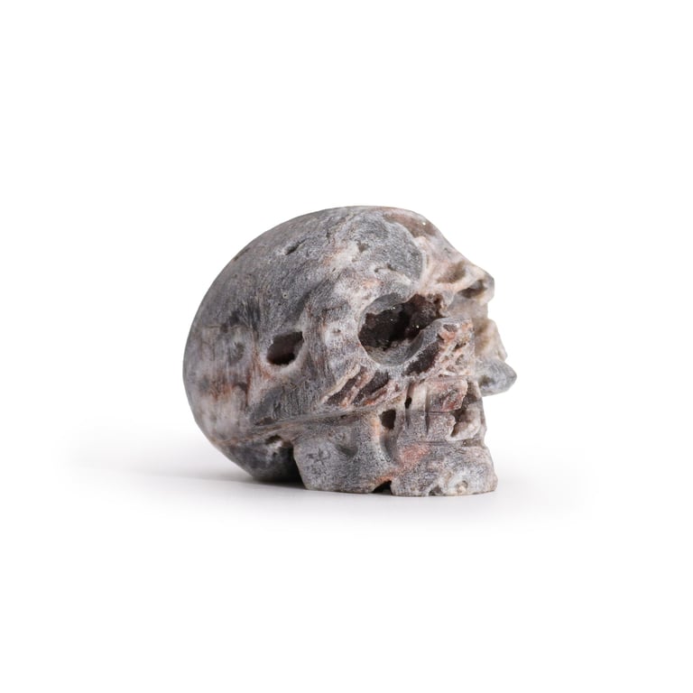 Carved Calcite Geode Skull - Unique Decorative Artwork