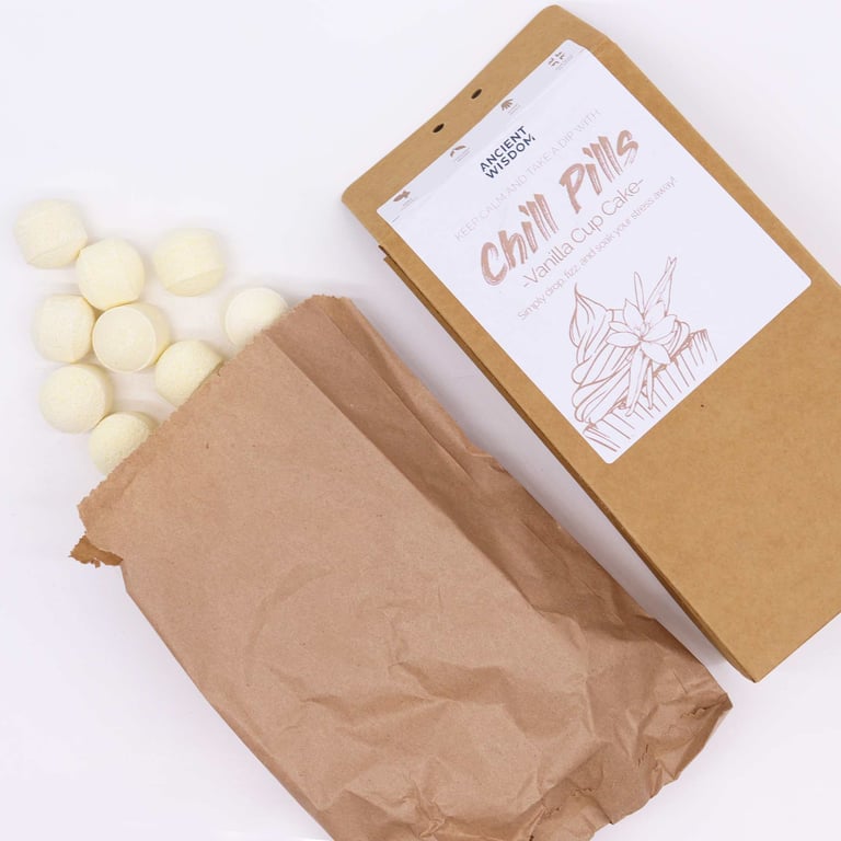 Chill Pills Gift Pack - 350g Vanilla Cup Cake Relaxation Treat for Stress Relief and Calming Sweets