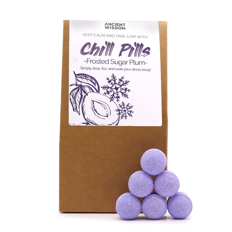Chill Pills Gift Pack - Relaxation Chocolates, 350g Frosted Sugar Plum Stress Relief Candy