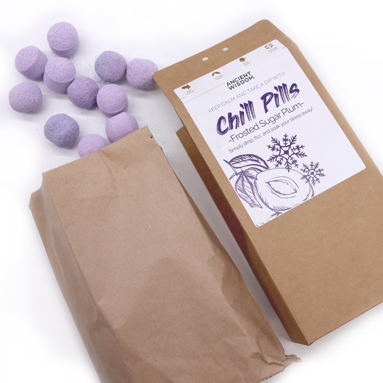 Chill Pills Gift Pack - Relaxation Chocolates, 350g Frosted Sugar Plum Stress Relief Candy