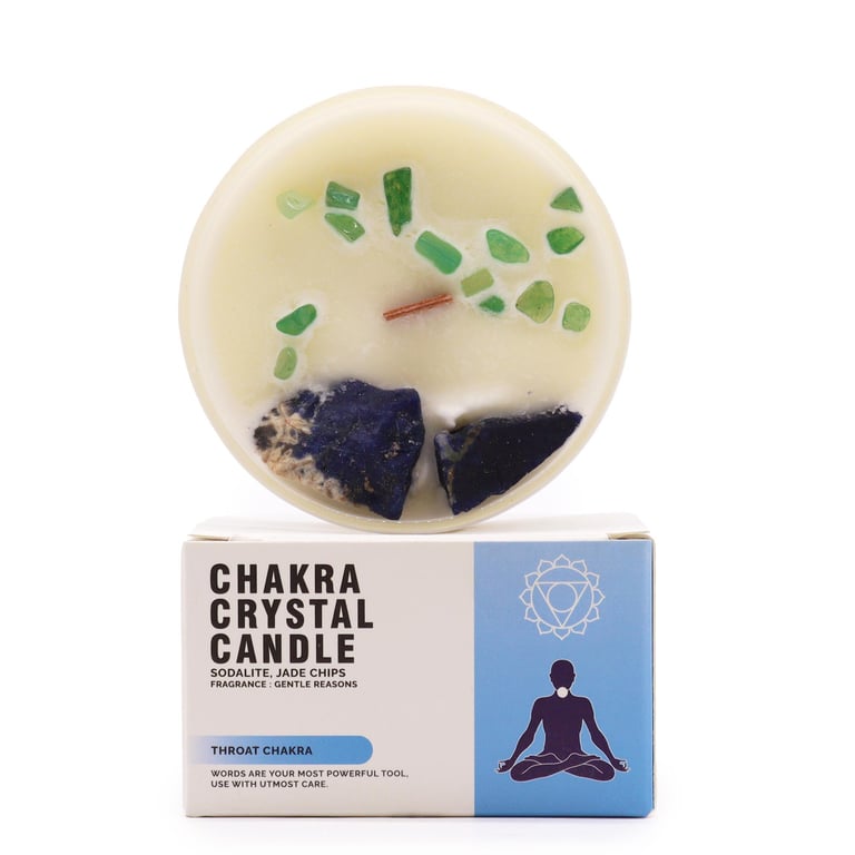 Throat Chakra Crystal Candle - Healing and Spiritual Light for Meditation