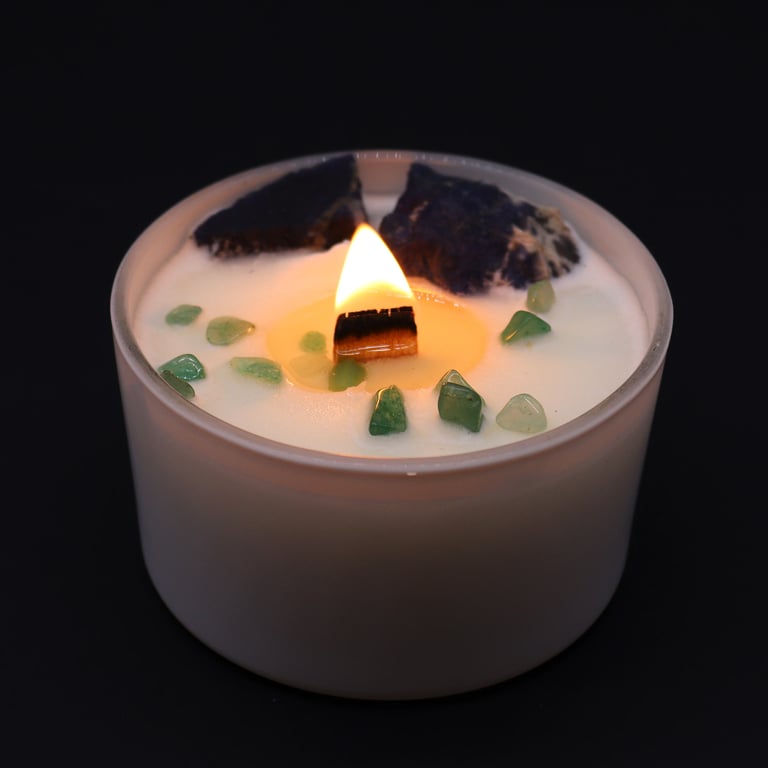 Throat Chakra Crystal Candle - Healing and Spiritual Light for Meditation