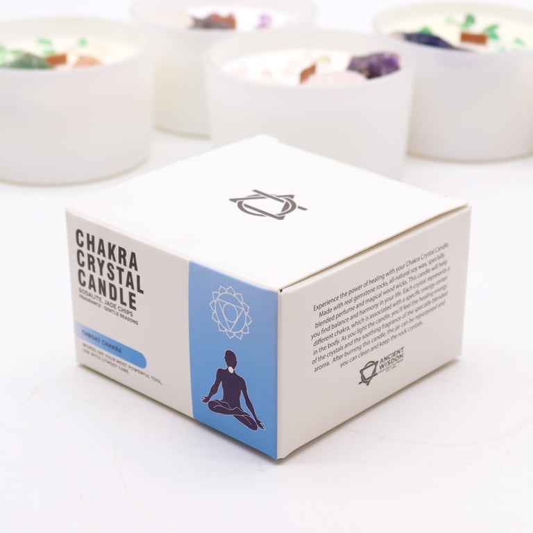 Throat Chakra Crystal Candle - Healing and Spiritual Light for Meditation