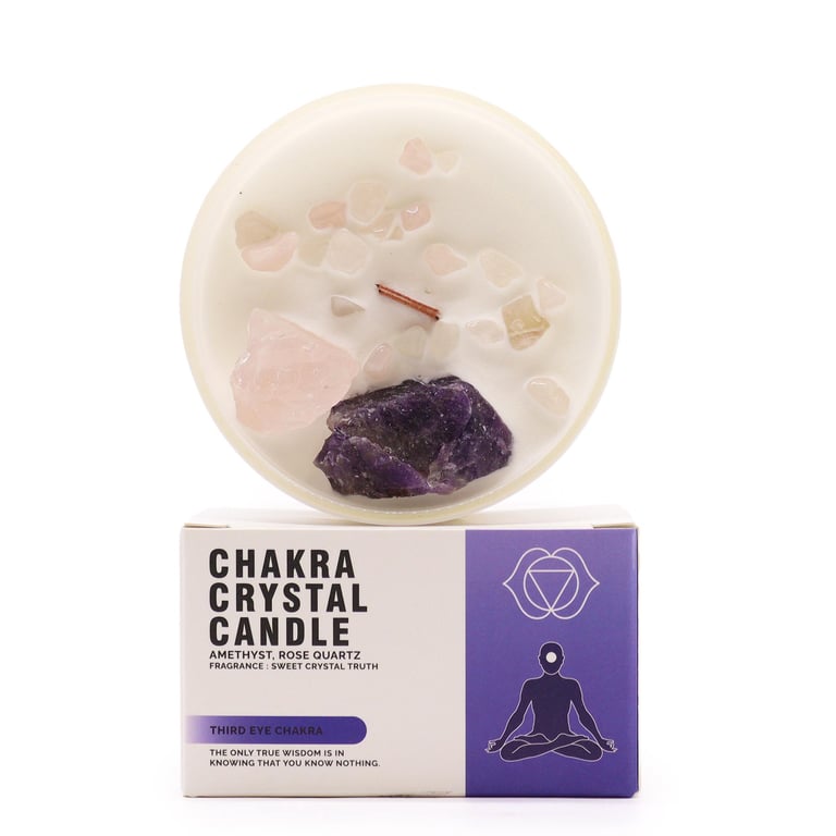 Third Eye Chakra Crystal Candle - Spiritual Meditation Aid for Energy Healing and Balance