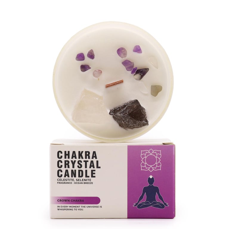 Crown Chakra Crystal Candle - Spiritual Healing and Meditation Aid