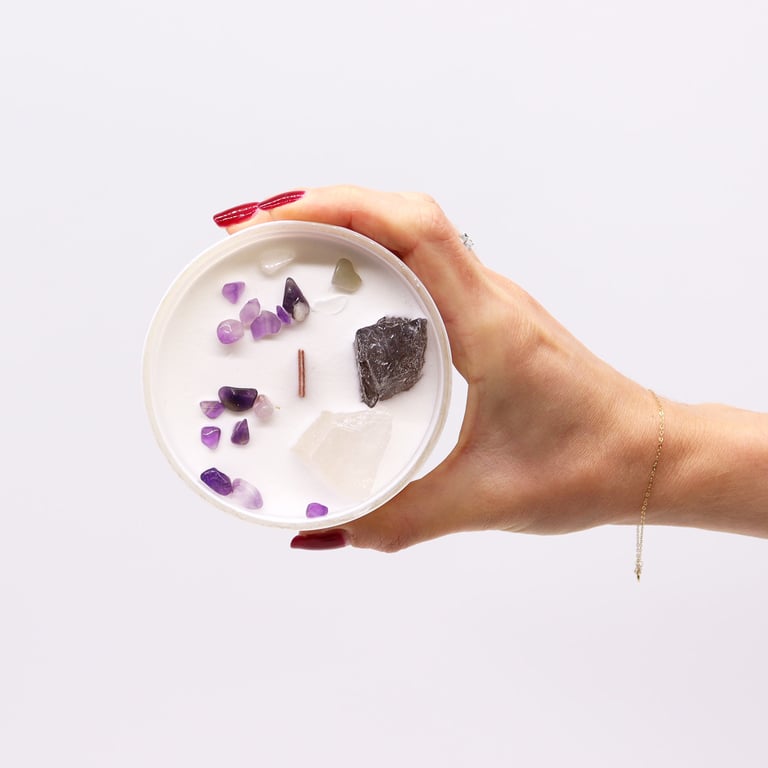 Crown Chakra Crystal Candle - Spiritual Healing and Meditation Aid
