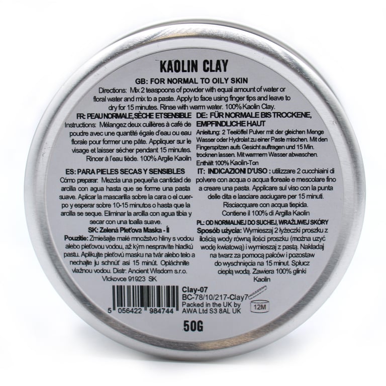 Natural Kaolin Clay 50g - Pure Skin Detoxifying Facial Beauty Powder