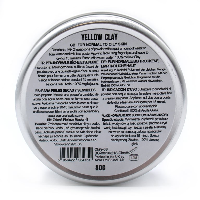 Yellow Clay Face Mask - Natural Skin Detox 80g