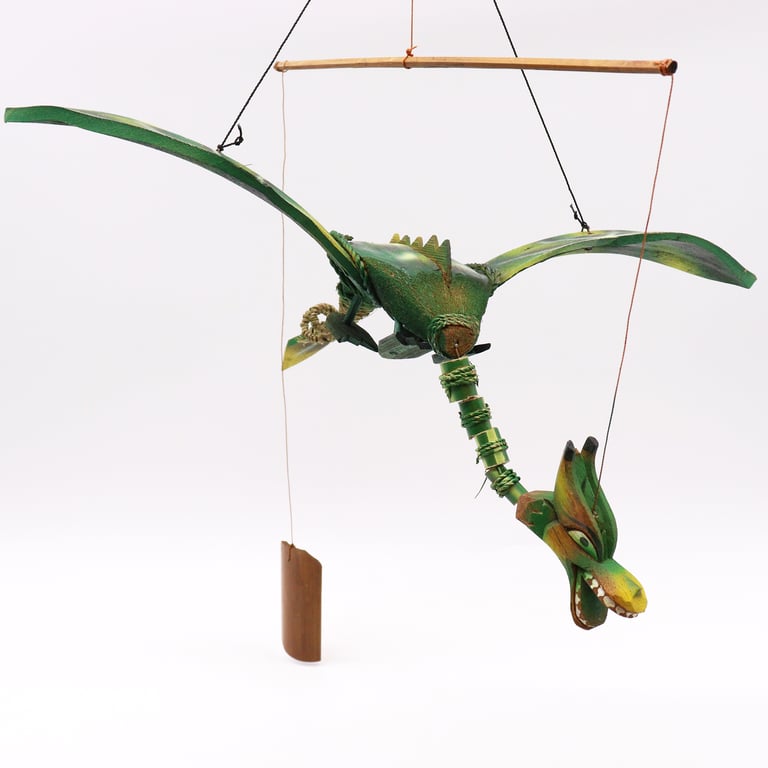 Green Coconut Dragon Mobile - Handcrafted Bohemian Decoration for Kids Room (37cm)