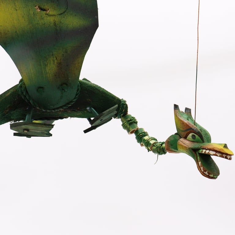 Green Coconut Dragon Mobile - Handcrafted Bohemian Decoration for Kids Room (37cm)