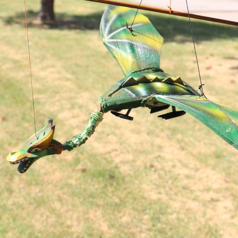 Green Coconut Dragon Mobile - Handcrafted Bohemian Decoration for Kids Room (37cm)