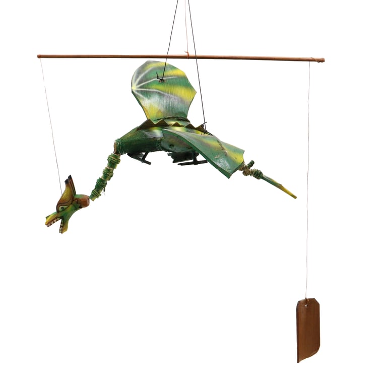 Green Coconut Dragon Mobile - Handcrafted Bohemian Decoration for Kids Room (37cm)